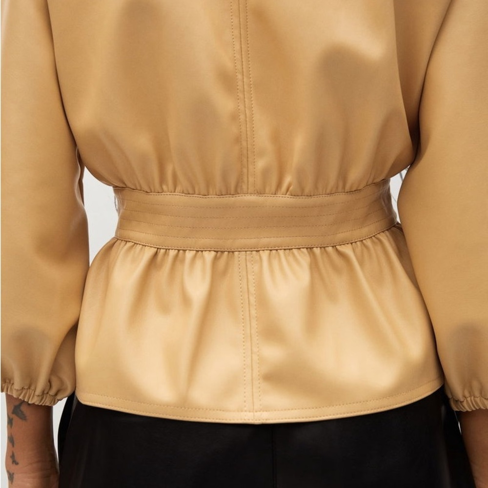 Mango Faux Leather Belted Shirt Jacket Camel Beige Size S - Picture 5 of 10